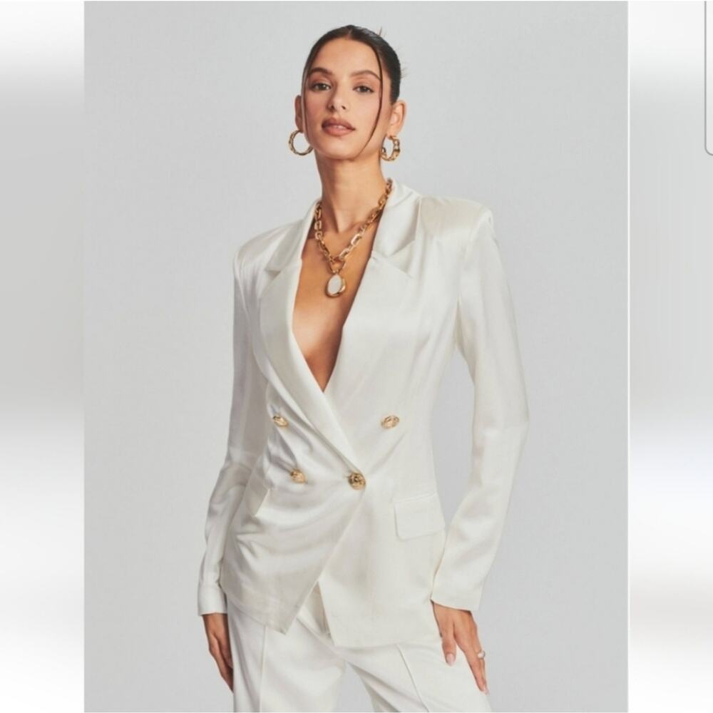 Retrofete Saige Double Breasted Blazer in Ivory Size XL NWT Satin Gold Button